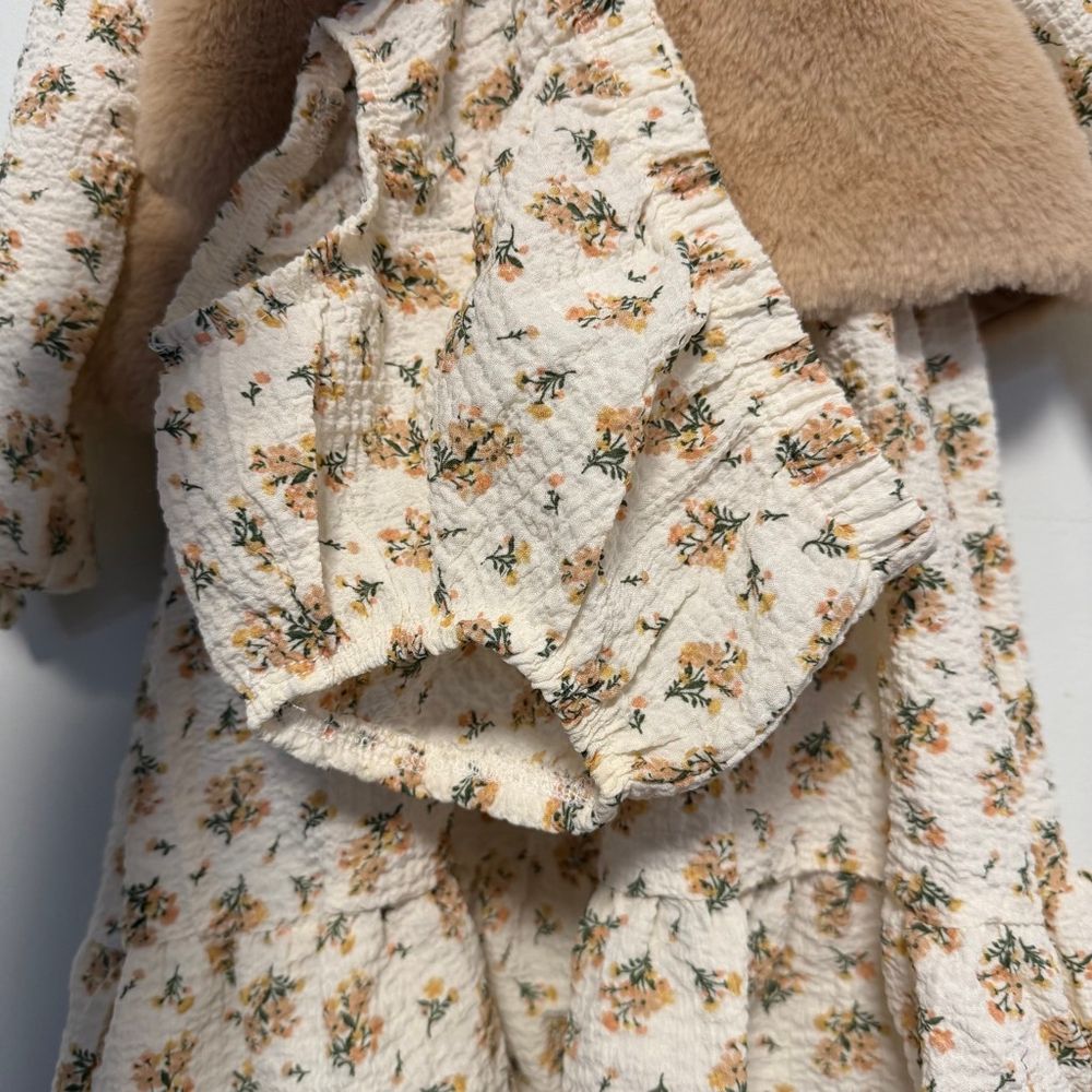 Girls Daisy Fuentes Casual Dress 18 Months White Floral with Brown Vest Bloomers - Picture 4 of 14
